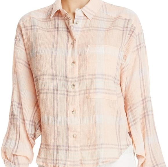 Free People Cropped Cutie Plaid button down Shirt womens size XS - Picture 9 of 11